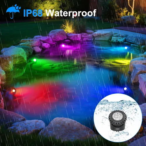 Miniatura 6 de T-SUN Luces solares para estanque, 2 focos LED RGB, luces sumergibles bajo el agua, luz solar para tanque de peces para fuente de jardín, estanque