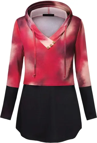 Miniatura 2 de QUINEE sudadera con capucha para mujer de manga larga a cuadros, bloque