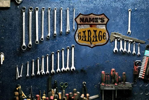 Miniatura 5 de Letreros de metal personalizados con escudo retro personalizado, decoración de pared, diseño de texto para garaje, regalo creativo, plato de 12 x 12