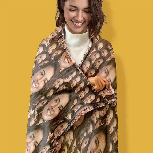 Miniatura 3 de Manta con foto personalizada, caras personalizadas en todas partes, manta divertida de felpa súper suave para sofá, cama, sofá, estaciones cálidas