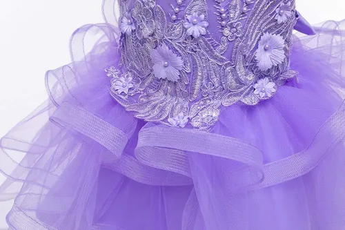 Miniatura 7 de Vestido de tul con flores para niñas pequeñas, vestido formal de fiesta de cumpleaños, vestido de fiesta de lentejuelas para desfiles, vestido tutú