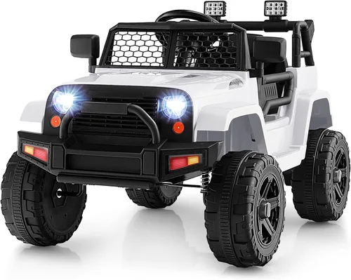 Miniatura 12 de HONEY JOY - Camión de paseo rosa con batería de 12 V con control remoto, suspensión de resorte, faros, música, parabrisas de malla, autos eléctricos