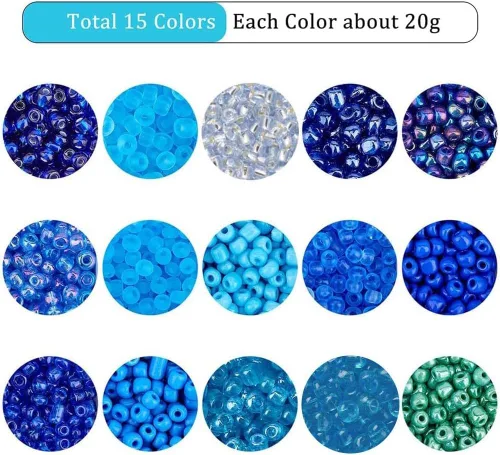 Miniatura 4 de NBEADS 15 colores 6/0 cuentas de semillas de vidrio, alrededor de 3000 cuentas redondas azules de poni de 0.15 pulgadas, cuentas sueltas para diseño