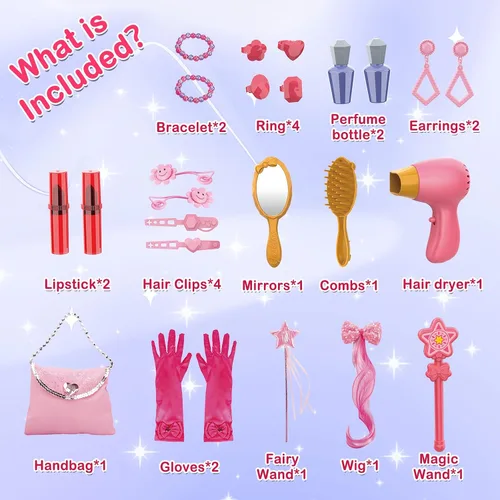 Miniatura 4 de deAO - Juego de tocador de maquillaje para niños pequeños con espejo y silla, juego de tocador para niños con luces, juguete de maquillaje