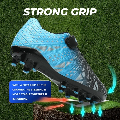 Miniatura 4 de ASHION Botines de fútbol unisex para niños y niñas, para césped firme, sin atar, zapatos de fútbol duraderos