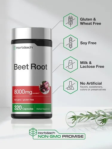 Miniatura 5 de Horbäach Cápsulas de polvo de raíz de remolacha de 8000 mg 320 píldoras Fórmula sin OMG, sin gluten Suplemento de extracto de hierbas de alta