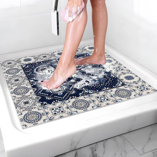 Miniatura 21 de Tapete de ducha antideslizante de 20 x 20 pulgadas, esponja de PVC para masaje, segura, antideslizante, cuadrado, tapete de baño de ducha suave