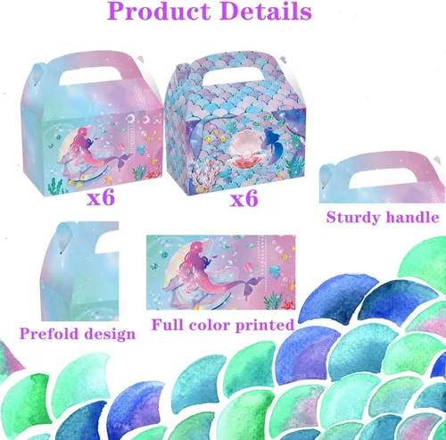 Miniatura 3 de Paquete de 28 cajas de regalo de fiesta de sirena, bolsas de regalo de papel, cajas de regalo de dulces de golosinas, suministros de fiesta temática