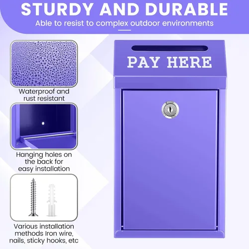 Miniatura 3 de Yaocom Caja de dinero segura para recolección de dinero, caja de donación de metal con candado, montaje en pared, buzón preperforado, boleta