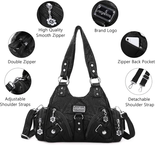 Miniatura 5 de Bolsos Angel Kiss para mujer, pequeños, tipo hobo, de hombro, de piel Vagen, con múltiples bolsillos, bolsa tipo bandolera con cierre de cremallera