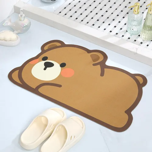 Miniatura 3 de Alfombra de baño con diseño de animales bonitos, antideslizante, súper absorbente, ultra fina, para ducha, bañera y fregadero, tapete de baño de Oso