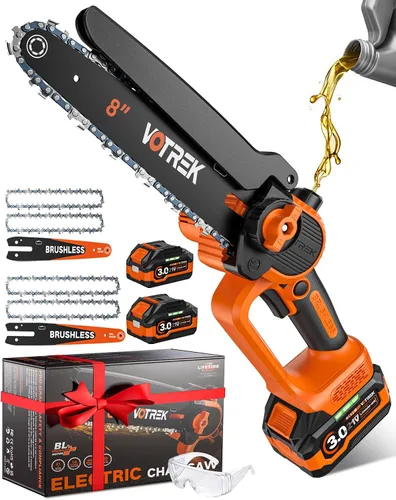 Miniatura 10 de Regalo único para hombres: Mini motosierra inalámbrica de 8 pulgadas y 6 pulgadas, potente y segura motosierra eléctrica de mano con 2
