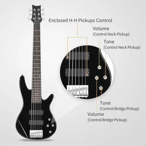 Miniatura 4 de Ktaxon Guitarra eléctrica de bajo de 6 cuerdas con cuello de arce secado al aire naturalmente, diapasón de palisandro y cuerpo de tilo