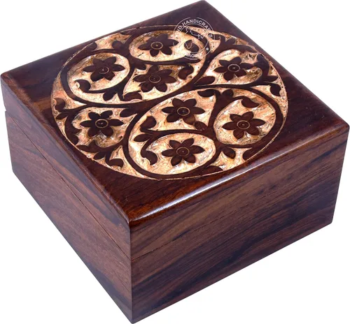 Miniatura 18 de Urna de madera antigua hecha a mano con grabado del árbol de la vida tallada a mano para mujeres y hombres, joyas Acentos de decoración del hogar