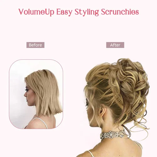 Miniatura 3 de HOOJIH 2 piezas de moño despeinado, recogido despeinado con mechones, extensiones de moño de cabello ondulado rizado, envoltorio de cabello, cola