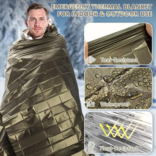 Miniatura 5 de SecuCaptain Mantas térmicas de emergencia de supervivencia: extra grande de 84" x 63" kit de manta de Mylar espacial para exteriores, invierno frío