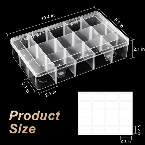 Miniatura 2 de Mauproy Caja Organizadora de Plástico Grande con 15 Rejillas y Divisores Ajustables, Organizador Transparente de Manualidades y Caja