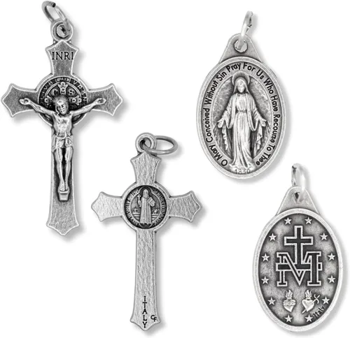 Miniatura 2 de Caritas et Fides Collar católico con crucifijo de San Benito y medalla milagrosa, hipoalergénico en cadena de bola de 24 pulgadas, collar católico