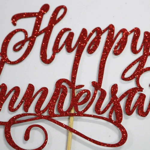 Miniatura 8 de Decoración de pastel de feliz aniversario con purpurina roja, decoración de pastel de boda y cumpleaños, suministros de fiesta de aniversario de Rojo
