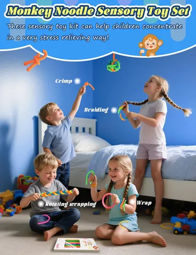Miniatura 9 de Paquete de 10 juguetes sensoriales para niños – Cuerdas sensoriales elásticas extra gruesas mejoradas para autismo, TDAH, ansiedad – Caja de regalo