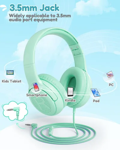Miniatura 6 de awatrue Auriculares para Niños para Escuela Niños Pequeños con Cable con Micrófono Enchufable a Granel Auriculares para Niños Niñas de 3+ Años Verde