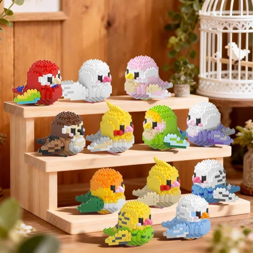 Miniatura 3 de Micro Mini bloques, serie de animales, modelo de microconstrucción, coloridos pájaros pequeños, kit de ladrillos de construcción, 12