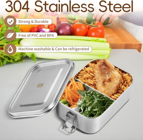 Miniatura 5 de GOLDEN KEY Caja Bento de acero inoxidable de 27 onzas para niños, lonchera de acero inoxidable de 27.1 fl oz con contenedor de condimentos a prueba