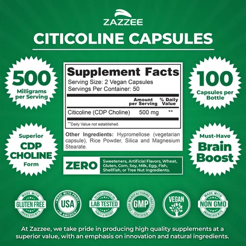 Miniatura 3 de Zazzee Citicoline CDP Colina 300 mg, 120 cápsulas veganas, veganas, sin OMG y totalmente naturales, grado premium, contiene estabilizadores orgánicos