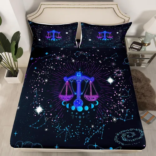 Miniatura 23 de Erosebridal Aries - Sábanas bajeras de nebulosa hippie tamaño individual, sábanas psicodélicas de astrología del zodiaco psicodélico, funda de cama