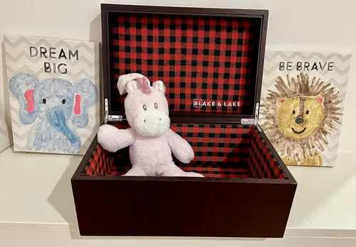 Miniatura 6 de Blake & Lake Caja grande de madera de roble para recuerdos, caja de almacenamiento forrada con cuadros de búfalo, cajas decorativas para el hogar