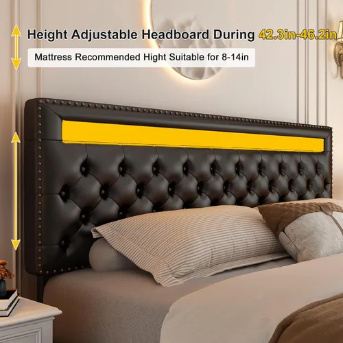 Miniatura 6 de GEGOFORU Marco de Cama LED King con 4 Cajones de Almacenamiento, con Control Inteligente de Luces LED RGBW en Cabecero y Piecero, Control