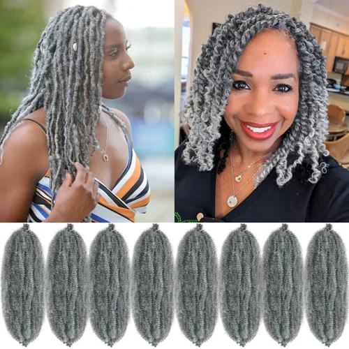 Miniatura 11 de Cabello Rizado Afro Elástico 8 Paquetes Cabello Trenzado Marley Twist Cabello Spring Twist Pre-Separado para Locs Falsos Cabello de Ganchillo Kinky