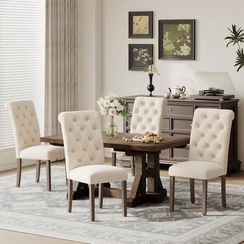 Miniatura 8 de MALOL Parsons - Juego de 4 sillas de comedor tapizadas copetudas, sillas de cocina con asiento acolchado y patas de madera maciza, sillas laterales