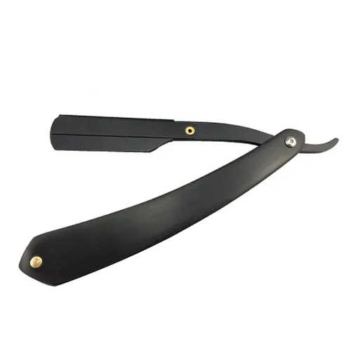 Beaupretty Cuchillo de afeitar de acero con mango de madera, elegante, recto, para hombre, estilo vintage, de metal, para peluquería, sin salón de