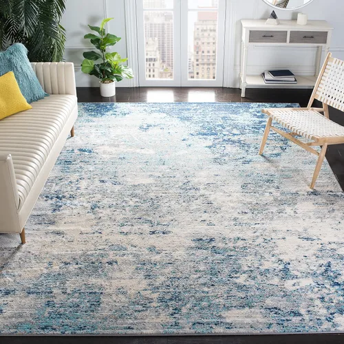 SAFAVIEH - Alfombra de la colección Brentwood - 9' x 12', gris claro y azul, diseño abstracto moderno, no desprende pelusa y fácil de cuidar, ideal