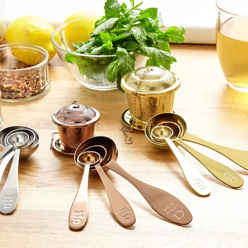 Miniatura 3 de Apace Living Juego de 3 cucharas medidoras de acero inoxidable para té de hojas sueltas, café y más (M, oro rosa)