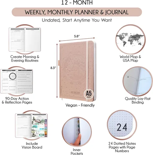 Miniatura 2 de Agenda de vida y objetivos: agenda diaria, semanal y mensual sin fecha para pasión, organizador, aumento de la productividad, propósito, éxito y Oro