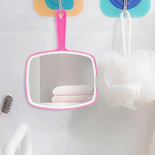 Miniatura 5 de Espejo de mano portátil con agujero para colgar en el mango, 2 piezas, rosa 10.4 pulgadas de largo x 7.4 pulgadas de ancho