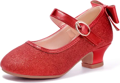 Miniatura 40 de PANDANINJIA Vestido de jada para niñas y niños pequeños, zapatos de princesa Mary Jane con tacones con lazo para fiesta, boda, boda