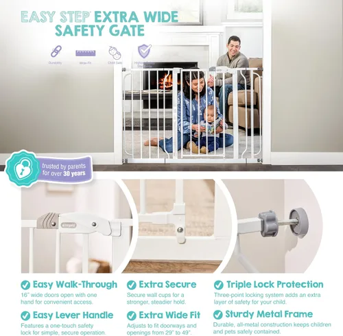 Miniatura 3 de Regalo Easy Step - Puerta de seguridad extra ancha de 49 pulgadas para bebé, incluye kit de extensión de 4 pulgadas y 12 pulgadas, kit de montaje a
