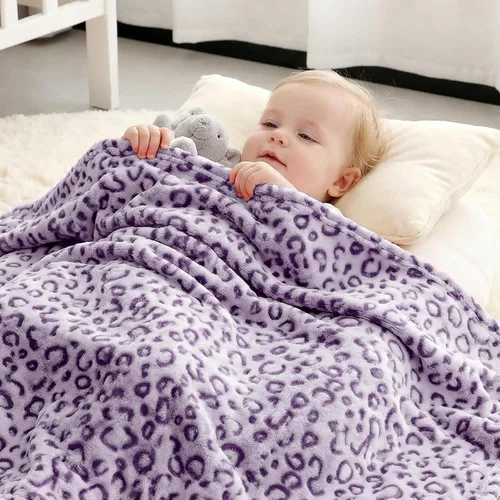 Miniatura 5 de Linda manta morada de forro polar suave con estampado de leopardo para sofá, decoración de sofá, mantas de felpa Leopardo púrpura