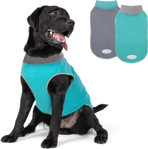 Miniatura 23 de cyeollo Paquete de 2 suéteres elásticos de forro polar para perro, chaqueta reflectante de invierno para perros, suéteres para perros medianos