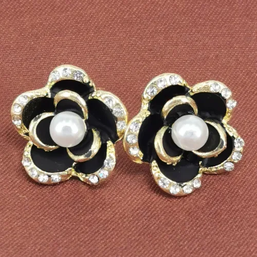 Miniatura 2 de Aretes de perlas con diamantes de imitación de rosas para mujeres, niñas, Metal, Diamante de imitación
