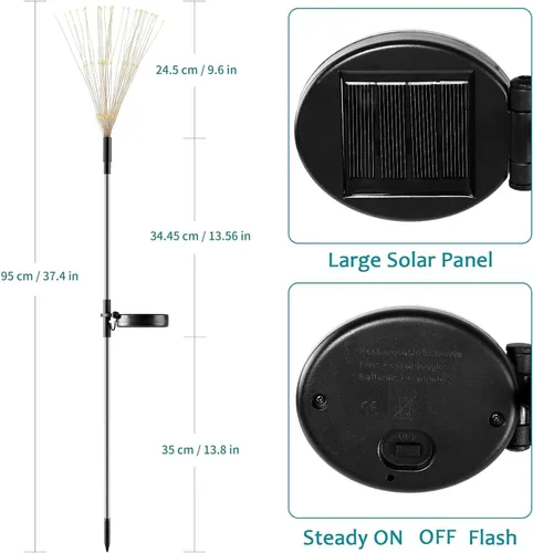 Miniatura 2 de JJGoo - Farolas solares con efecto de fuego, juego de 2, 135 LEDs, 2 modos de iluminación, luces solares para jardín al aire libre, impermeables