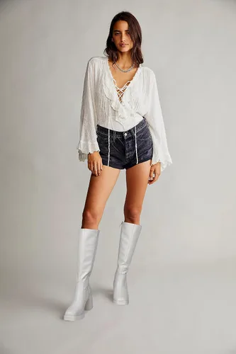 Miniatura 5 de SOVANYOU Botas de cuero negro con plataforma para mujer, botas de tacón grueso con punta cuadrada