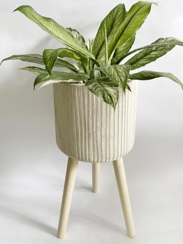 Miniatura 6 de RISEON - Maceta de madera moderna de mediados de siglo hecha a mano, soporte rústico para plantas de interior, maceta grande (grande)