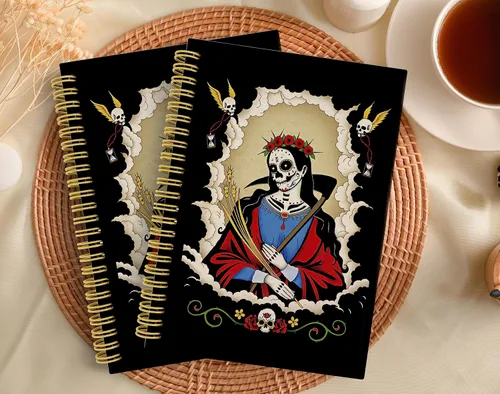 Miniatura 4 de Knibeo Cuaderno gótico con espiral de tapa dura con forro de arte de Santa Muerte Día de los Muertos de 5.5 x 8.3 pulgadas, cuaderno de rayas