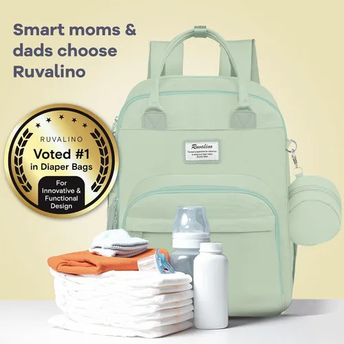 Miniatura 8 de RUVALINO Mochila para pañales - Bolsa de viaje multifunción para bebé con cambiador, soportes aislados para botellas y funda para chupete, gran