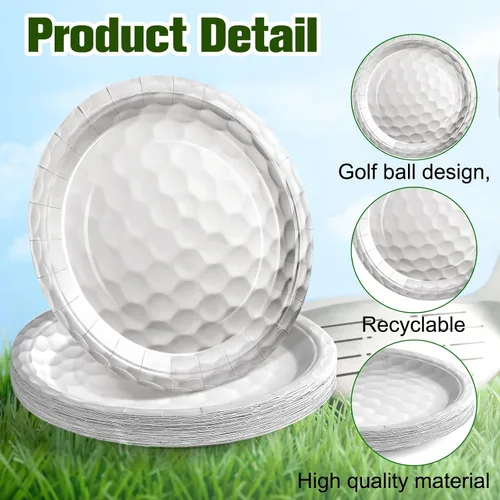 Miniatura 3 de Mototo Paquete de 120 platos de papel de pelota de golf, platos de papel de golf de 7 pulgadas y 9 pulgadas, vajilla desechable para cena de postre