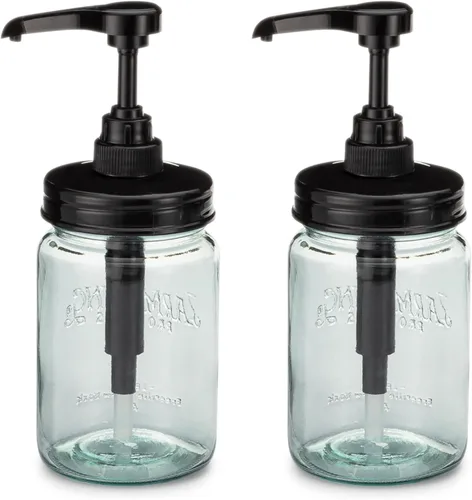Miniatura 6 de Jarmazing Products - Dosificador de jarabe y condimentos vintage en frasco de vidrio azul Mason – Paquete de dos